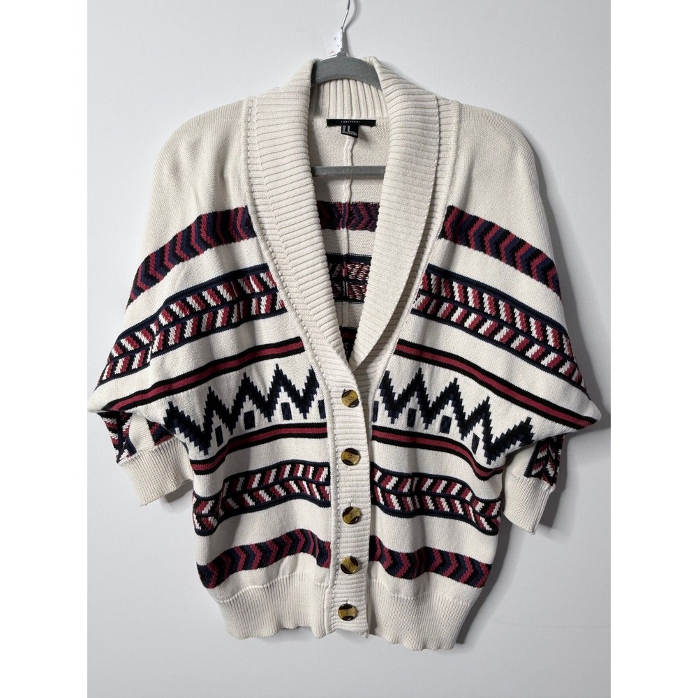 Forever 21 Southwestern Geometric Shawl Collar Cardigan Ivory Medium